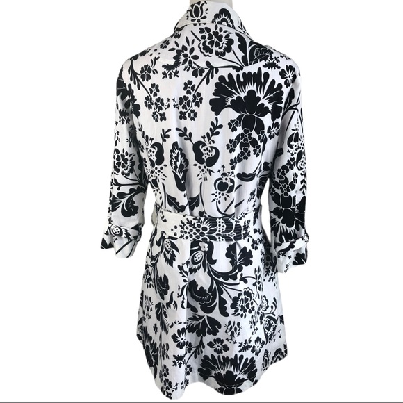 Black and white floral cotton trench coat - Picture 2 of 7